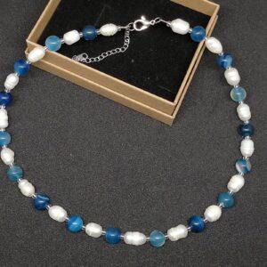 Collana agate blu e perle di fiume